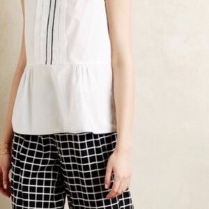 ANTHROPOLOGIE x Elevenses Ankle Pant Blk/Wht Windowpane Emb Detail Waist — 6Tall